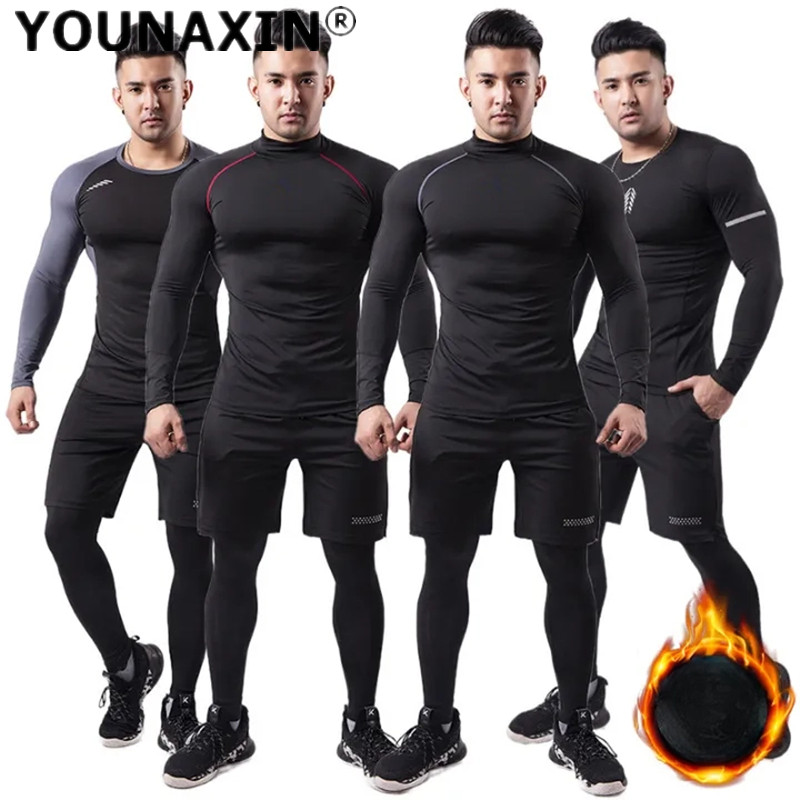 T Shirt Tight Fit - Setelan Olahraga Hangat Pria 3 Potong,